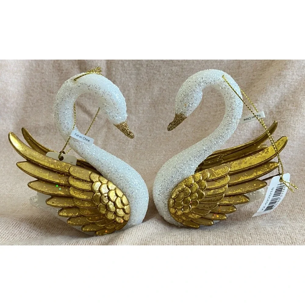 Katherine's Collection ~Vintage Glittering Swan Golden Wings Christmas Ornaments